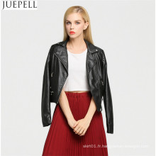 Nouvelles Femmes Europe et Amérique Mode Court Paragraphe Veste En Cuir En Cuir Moto Rue Style Cool Noir Femmes Veste